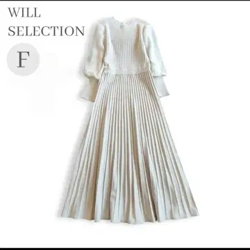 WILLSELECTION 니트 원피스 베이지 긴팔 롱 플리츠