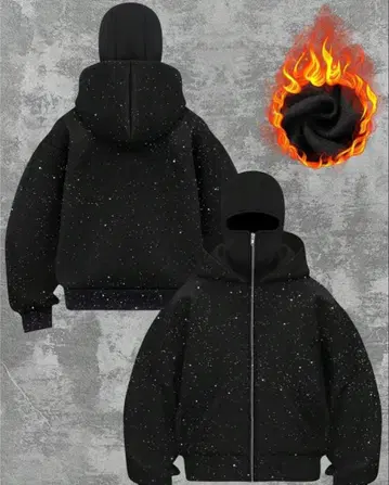 블랙 반짝이 풀 집업 후드티