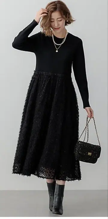 23구 타키자와 마키코 착용 니트 콤비 자카드 원피스 미사용 새상품급