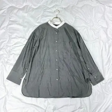 새상품급 에부르 24ss 라이트 코튼 실크 밴드 카라 클레릭 셔츠 M