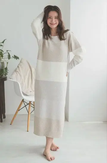 Donoban 포근포근 룸웨어 원피스 베이지