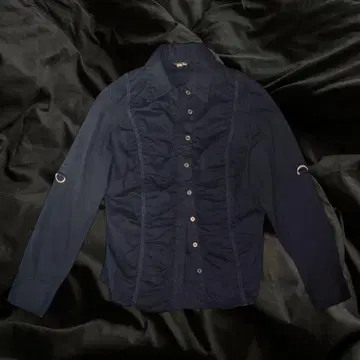 D링 x 셔링 가공 긴팔 셔츠 블랙 계열 K-스타일 Y2K