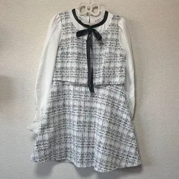 트위드 디자인 긴팔 원피스