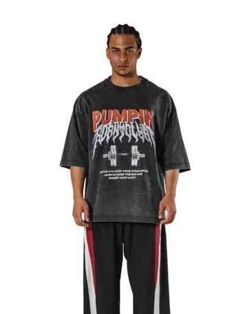 LYFT 덤벨 그래픽 빈티지 T셔츠 블랙 L 사이즈