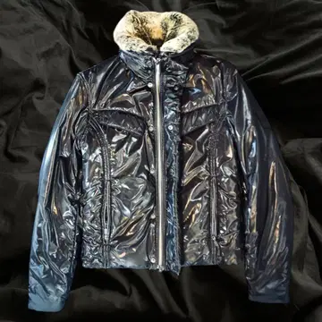 광택 블랙 충전솜 퍼 자켓 다운풍 아우터 Y2K 계열