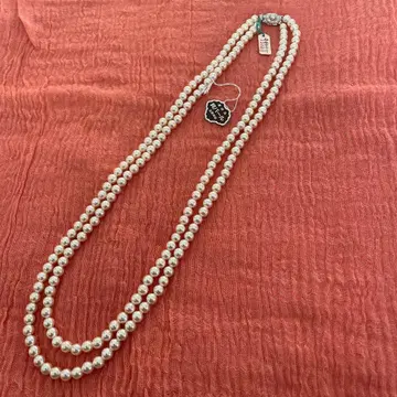 진주 2단 목걸이 조개 펄 화이트