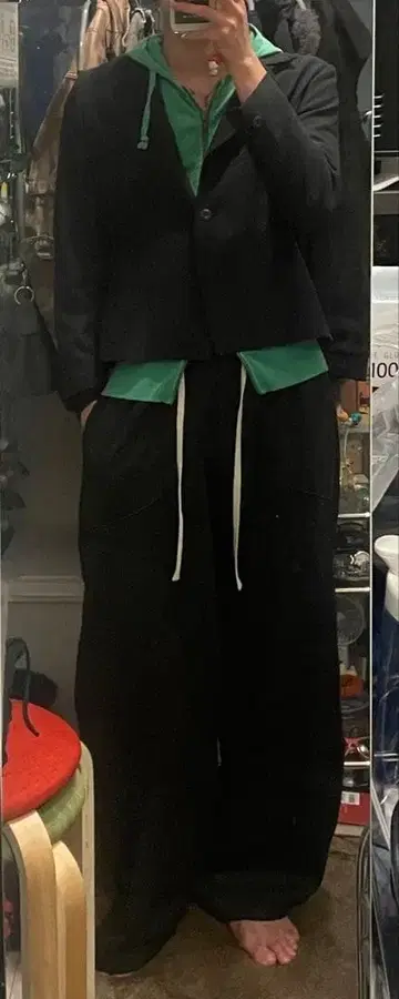 더블 지퍼 집업 후드티 후디 포인트 컬러 7부 빈티지