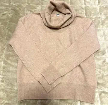 유니클로 캐시미어 100% 핑크 베이지 터틀넥 니트 긴팔