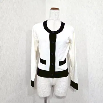 퀸즈 코트 가디건 2 바이컬러 블랙 화이트 긴팔 고급