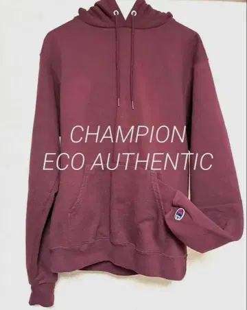 챔피온 ECO AUTHENTIC 버건디 후드티 소매 로고 심플