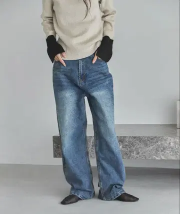 feepur 베이직 스트레이트 데님 색스 블루