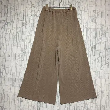 스크롤 L 사이즈 여성용 베이지 플리츠 와이드 팬츠 베이지