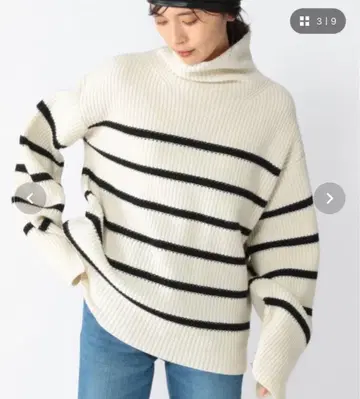 밴야드 스톰 아이보리 & 블랙 스트라이프 터틀 니트 프리 사이즈