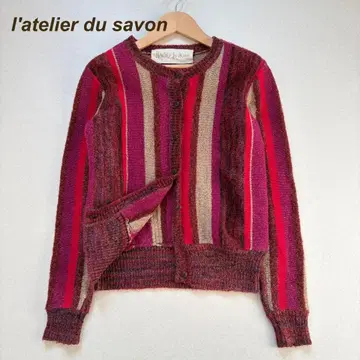 아틀리에 드 사봉 니트 가디건 모헤어 울 스트라이프 멀티 컬러