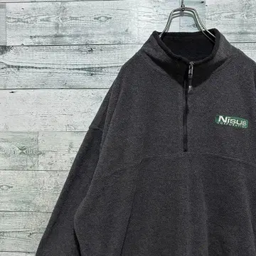 [최고 디자인] 자수 원포인트 로고 빅 루즈 레트로 하프 지퍼 플리스