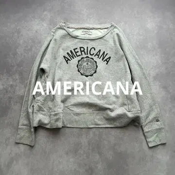 아메리카나 칼리지 로고 와이드 맨투맨 포켓 부착 크롭 그레이 계열 멜란지