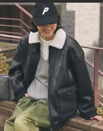 보아 카라 부착 페이크 무스탕 밀리터리 블루종/플라이트 자켓 남녀 공용