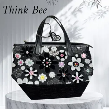 싱크비! Think Bee! 블랙 플라워 무늬 비즈 장식 백