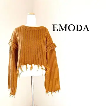 EMODA 에모다 머스타드 리브 숏 기장 스웨터