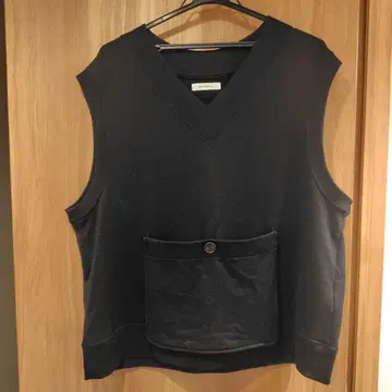 MATSUFUJI 블랙 V넥 베스트 니트 베스트 코튼