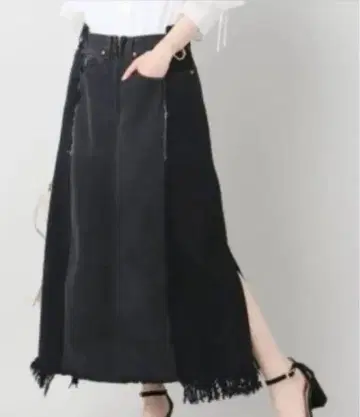 프린지 장식 블랙 데님 롱 스커트 77 서커