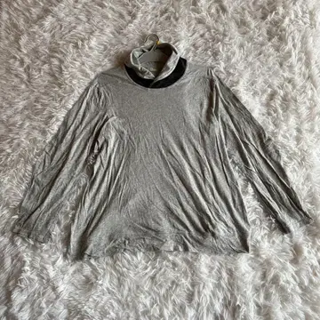 i+mu 여성용 긴팔 T셔츠 M 그레이 면 코튼 하이넥