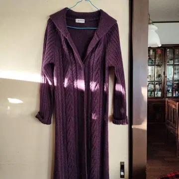 퍼플 케이블 니트 롱 코트