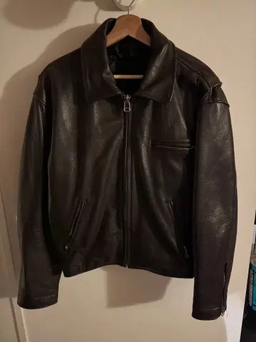 다크 브라운 가죽 싱글 라이더 자켓