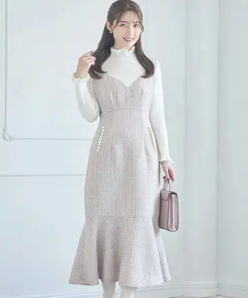 포켓 펄 장식 트위드 오버롤 스커트 tocco closet 새상품