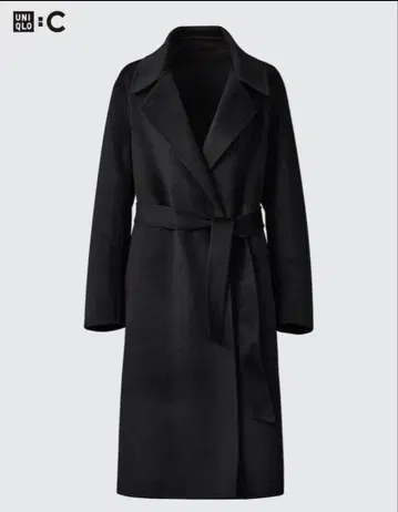 UNIQLO C 더블 페이스 블랙 롱 코트 벨트 포함