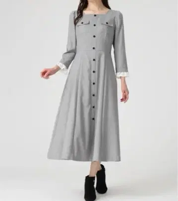 2025 가을/겨울 신상 프론트 버튼 트위드풍 플레어 원피스