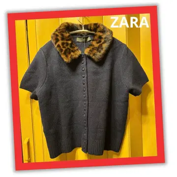 [ ZARA ] 인조 모피 옷깃 반팔 니트 새상품 M 사이즈