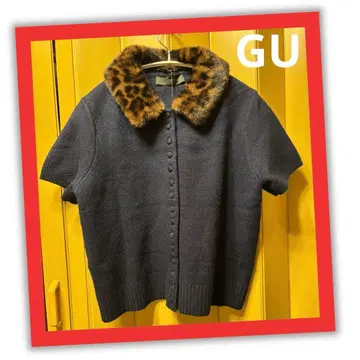 [ ZARA ] 인조 모피 옷깃 반팔 니트 네이비 새상품 M 사이즈