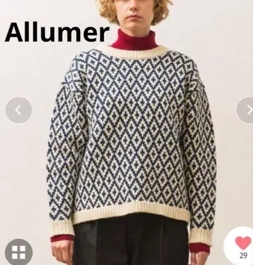 Allumer 아가일 자카드 풀오버 니트 스웨터 기하학 올 패턴