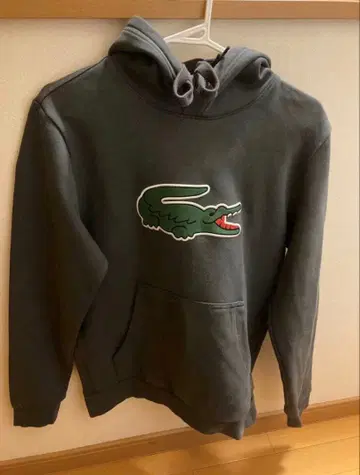 라코스테 빅 로고 후드티 그레이