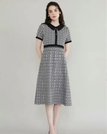 엠마 리엘 카세트 하운드투스 체크 반팔 니트 원피스
