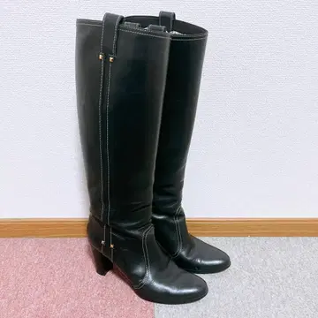 [새상품급] 긴자 카네마츠 25cm 롱 부츠 가죽 블랙 kanematsu