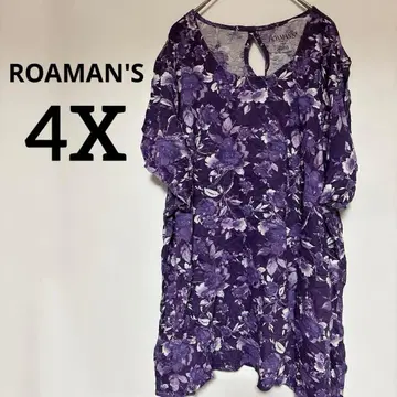 새상품급 ROAMAN'S [ 4X ] 꽃무늬 반팔 튜닉 퍼플 봄 여름