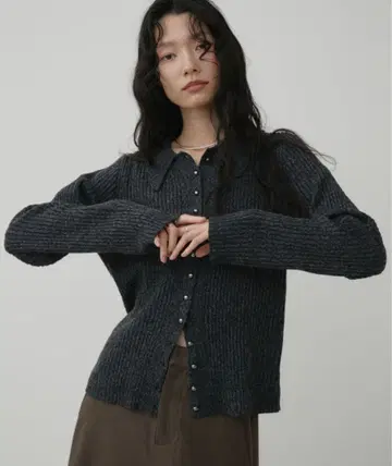 Aunt Marie's 메탈 버튼 믹스 리브 폴로 니트