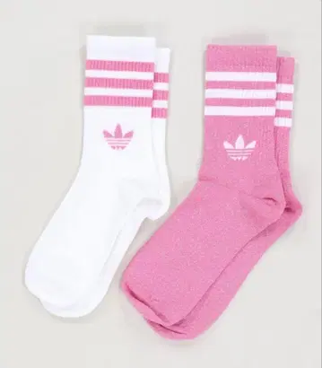 아디다스 화이트/핑크 라메 스트라이프 삭스 2족 세트