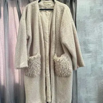 플리스 롱 코트 크림색