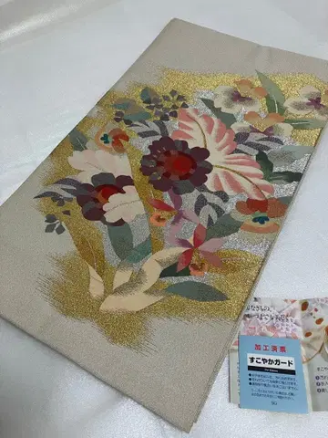 꽃무늬 골드 컬러 후쿠로 오비 오타이코 무늬 백화원