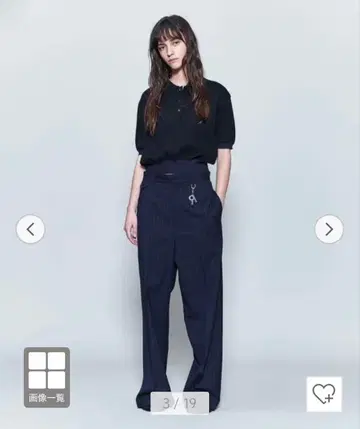 6(ROKU) 네이비 스트라이프 와이드 팬츠 M 사이즈