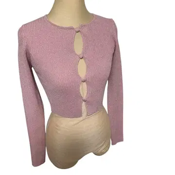 ANNA SUI NYC 안나수이 라메 컷 아웃 니트탑 핑크