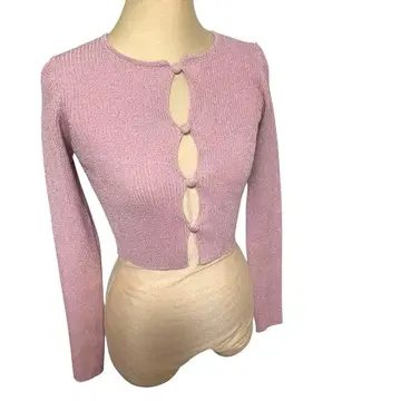 ANNA SUI NYC 안나수이 라메 컷 아웃 니트탑 핑크