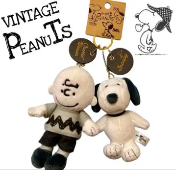 USJ 한정판 빈티지 스누피 & 찰리 브라운 봉제 인형 키체인