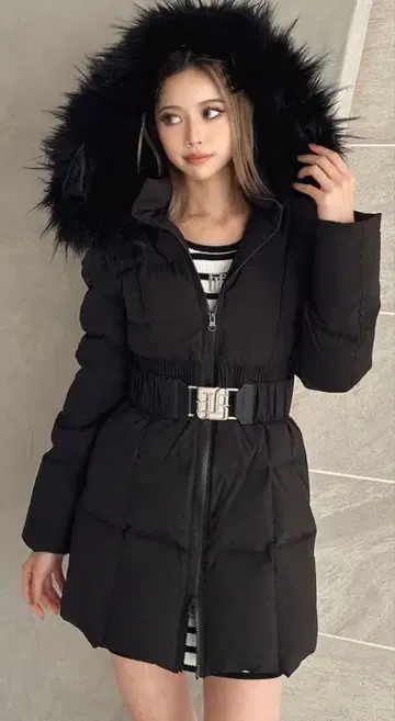 택 포함 새상품 GYGY 벨트 포함 롱 다운 코트 블랙