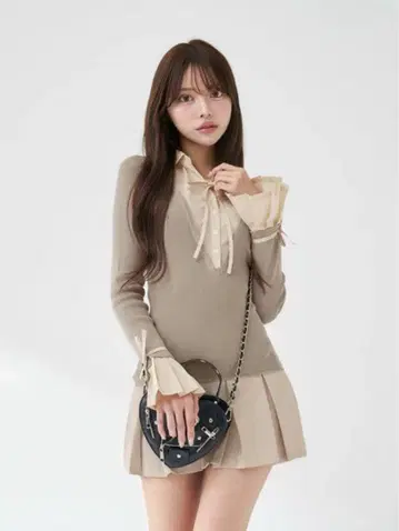 darich 셔츠 도킹 플리츠 미니 원피스 원피스