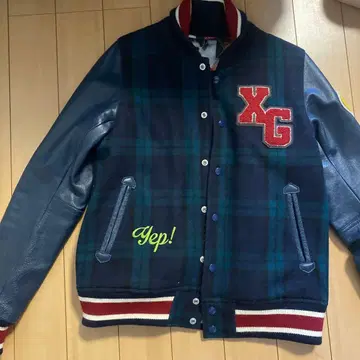 x-girl 네이비 체크 바시티 자켓