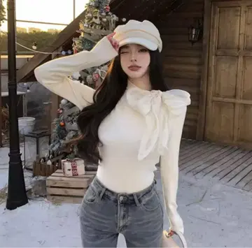 SNACC 샤이니 리본 니트 상의 리본 새상품